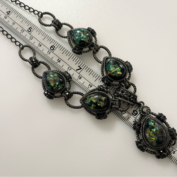 Vintage Black Gunmetal Confetti Lucite Necklace and matching Earrings Set - Picture 14 of 16